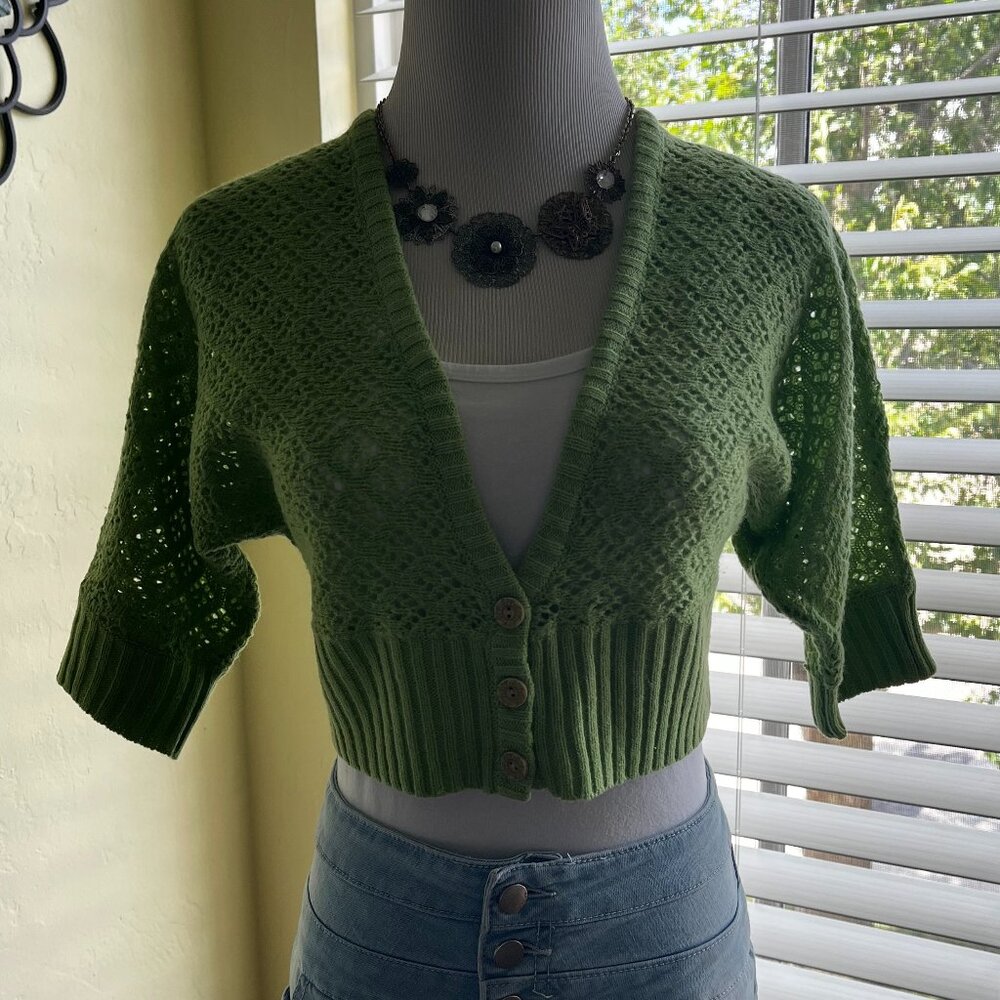 CROCHET Shrug Cardigan Lime Green Large Juniors NEW!
